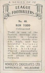 1938 Hoadley's League Footballers #46 Ron Todd Back